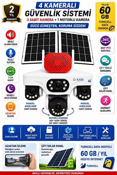 O-KAM PRO OKAM Premium 337S 4G SIM Kartlı Solar Güvenlik Kamerası | 7/24 Kayı...