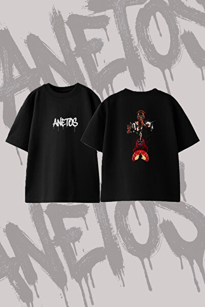 Anetos The Weeknd_106 Design Back Printed Cotton Black Oversize T-Shirt