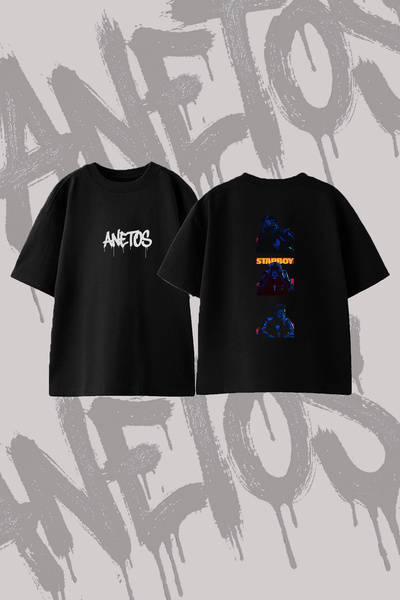 Anetos The Weeknd Starboy_2 Design Back Printed Cotton Black Oversize T-Shirt