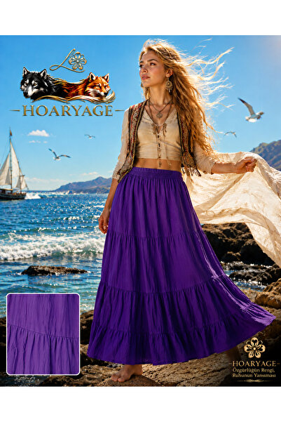 hoaryage Elastic Waist 3-Layer Ruffle Viscose Fabric Skirt, Mevlana Long Cott...