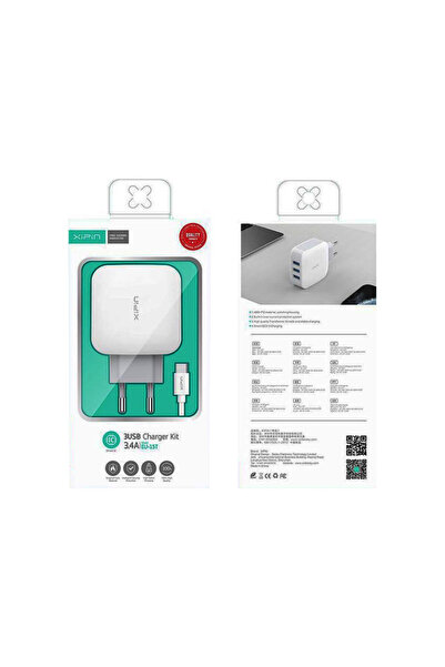 Xipin Φορτιστής με 3 θύρες USB-A και καλώδιο USB-C Λευκό (EU-15T)