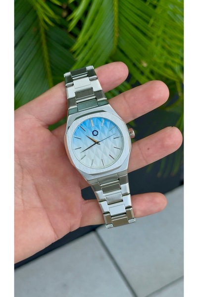 CüzCan Ocean Blue 42mm Geometric Pattern Blue Dial Steel Band Unisex Watch