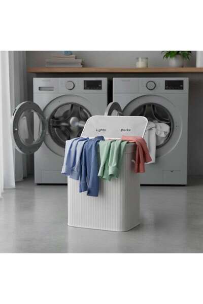 PAN HOME Chyna Foldable Bamboo Laundry Hamper with Handle 52x32x60cm - White