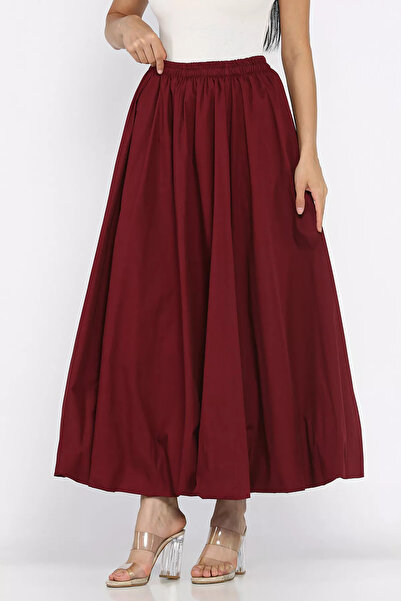 Aryena Burgundy Women's Elastic Waist Balloon Skirt