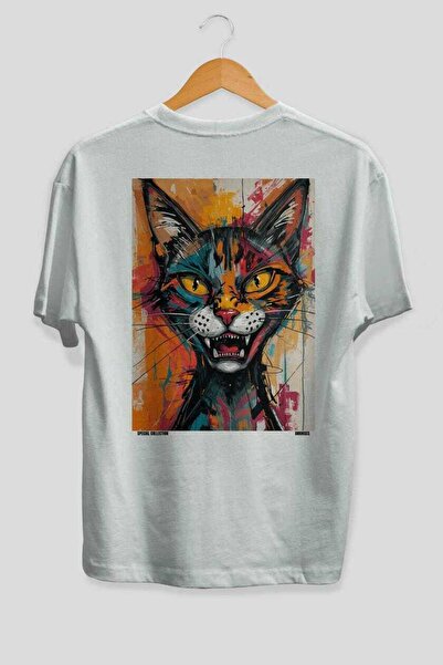 Ankhises Μπλουζάκι Crazy Cat Oversize με στάμπα στην πλάτη, λευκό, Unisex, 10...
