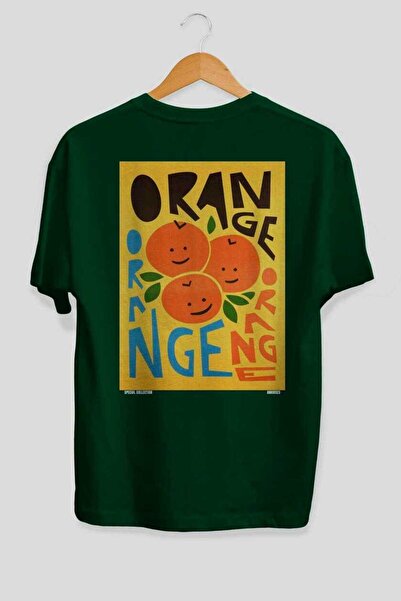 Ankhises Πορτοκαλί 2 Oversize Πράσινο T-Shirt με στάμπα στην πλάτη Unisex 100...