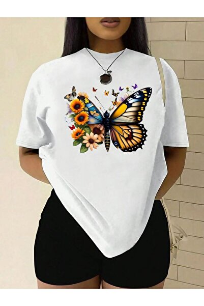 bellanova Unisex πολύχρωμο μπλουζάκι με στάμπα Oversize Streetwear Άνετη εφαρ...