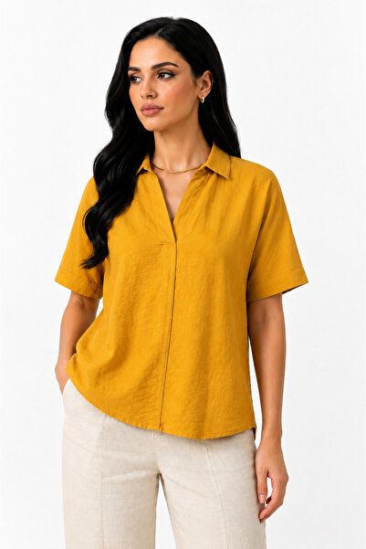 Combout Women's Jacquard Textured Oversize Shirt Collar Short Sleeve Relaxed ...