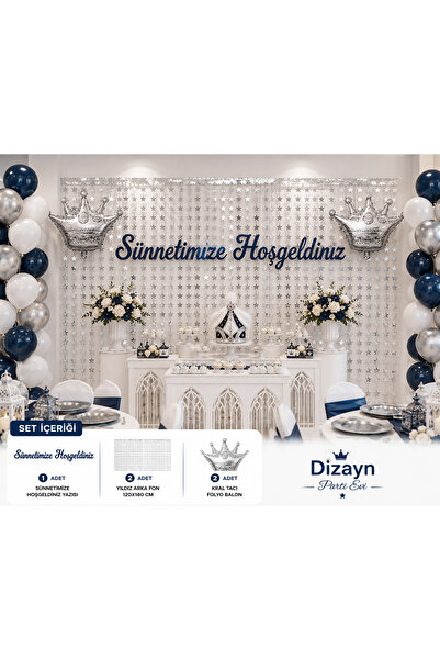 Dizayn Parti Evi Sünnetimize Hoşgeldiniz Duvar Süsleme Seti | 2'li Yıldız Fon...