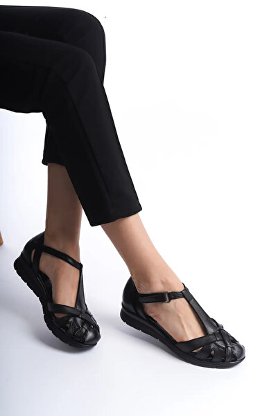 Genuine Leather Handmade Black Casual Women's Sandals