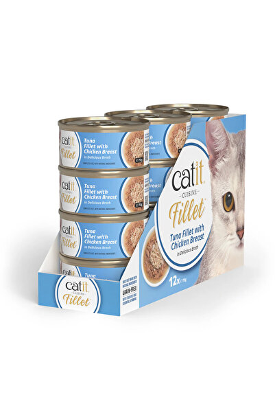 Catit طعام القطط الرطب من كيوزين: فيليه التونة مع الدجاج - 12×75 جرام، علبة ل...