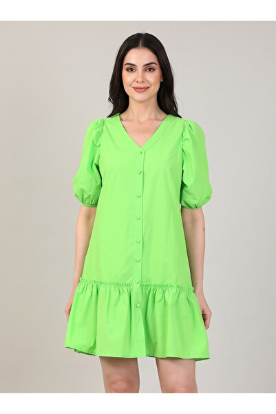 gökçesu Women's V-Neck Watermelon Sleeve Layered Casual Summer Dress