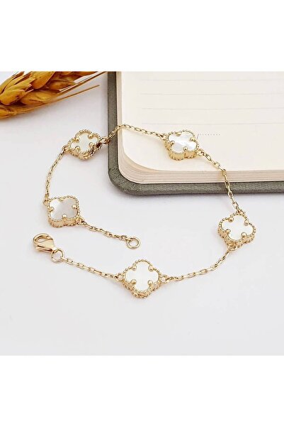 Haziran Accessory, Gold Extension Ring Steel Women's Bracelet with Clover, He...