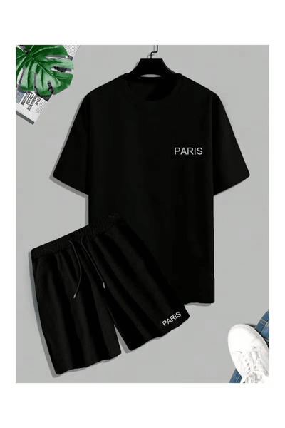Generic Brand Minimalist "Paris" Written Shorts Two-Piece Set