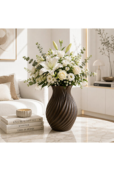 Lui Tasarım Simple and Stylish Modern Coffee-Color Ceramic 20cm Large Size Va...