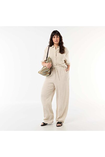 KIABI Plain Blended Linen Trousers BEIGE