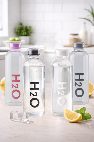 Tohana H2o Borosilikat Cam Matara Suluk 1 Litre x 4 Adet ( Siyah - Beyaz- Gri...