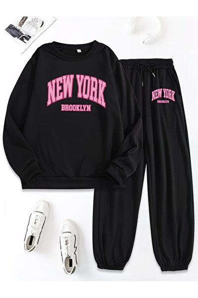 macklin Unisex Men Women New York Brooklyn Pink Lettering Printed 3 Thread Cr...