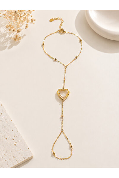 Archhazel Jewelery Steel Gold Heart Stone Shahmeran Women's Hand Chain