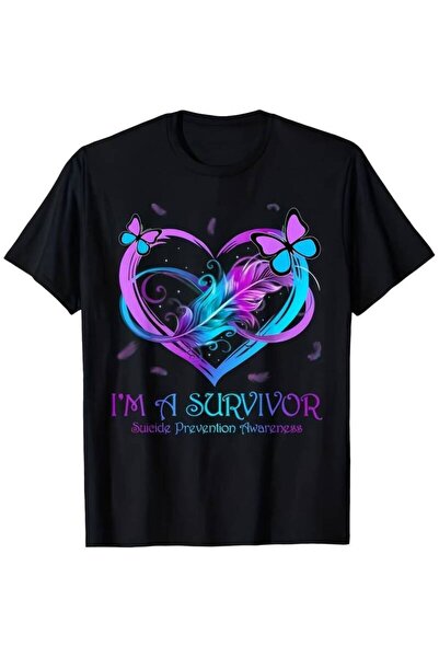 01THEONE تي شيرت رجالي 100% مطبوع بنمط 'I'M A Survivor' وتصميم 'قلب الفراشة' ...