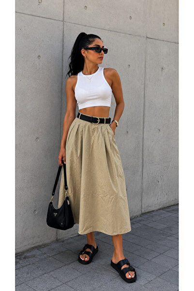 get crazy collection Women's Poplin Skirt with Belt and Pockets