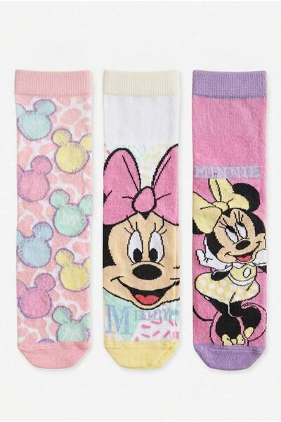 Disney Lisanslı Minnie Mouse 3’lü Kız Çocuk Soket Pamuklu Çorap Günlük Çorap ...