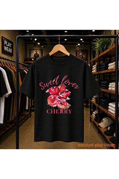 playwear Тениска Sweet Loves с щампа на череши, 100% памук, овърсайз, свободн...