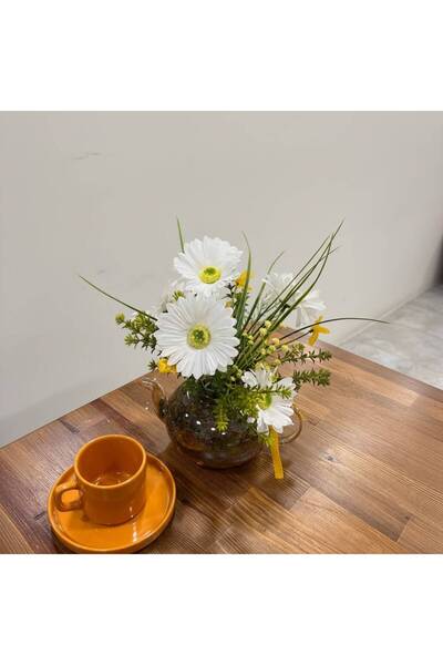 sedoshhomevision Colorful Artificial Daisy Arrangement in Glass Teapot Gift F...