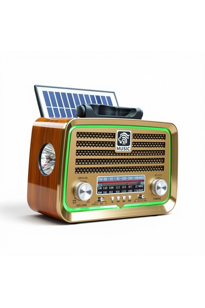 ROYALTREND Nostaljik Güneş Panelli Trend Radyo,Led Detay Bluetooth Nostalji R...
