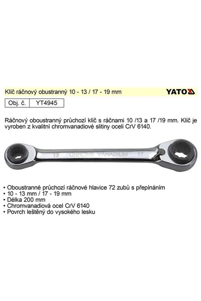 NO BRAND Yato set de chei tubulare cu clichet 10-13-17-19 mm