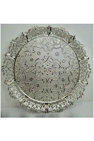 Sena Round Silver Serving Tray 37cm – Engraved Motif Design, Tray Made in Tur...
