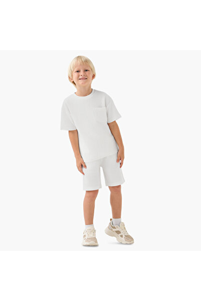 Juniors Boys T-shirt and Shorts Set with Textured Detail - Cotton - Short Sle...