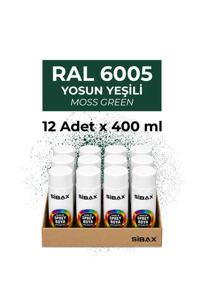 Sibax Sprey Boya Parlak Yosun Yeşili (Ral 6005) - 400 ml (12 Adet)