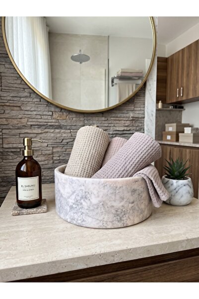 İNCEİSDESİGN Natural Marble Multi-Purpose Bathroom Organizer Towel Holder Dia...