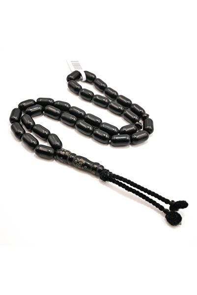 Generic Antique Bagha Rosary 33 Beads 8x14mm Jet Black Barrel Prayer Beads Ta...