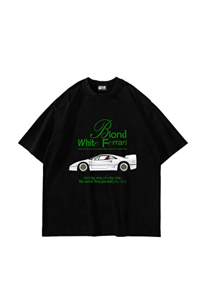 Sekizbiraltı Blond White Printed Black Oversize Tshirt