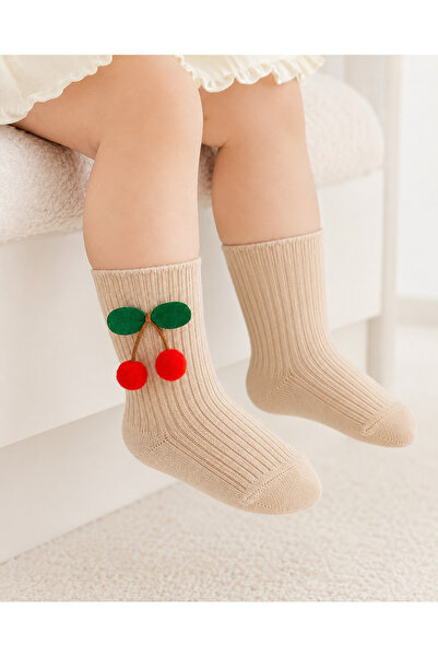 ESES BEBE Baby Girl Cherry Pompom Cotton Knee Socks 0-5 Years Special Day
