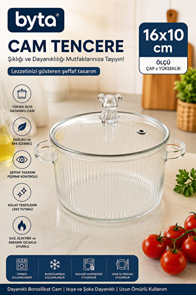 BYTA Glass Pot 16X10 cm Heat Resistant Glass Pot with Lid