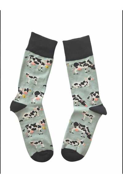 Sock Street Unisex İnek Desenli Pamuklu Eğlenceli Soket Çorap One Size