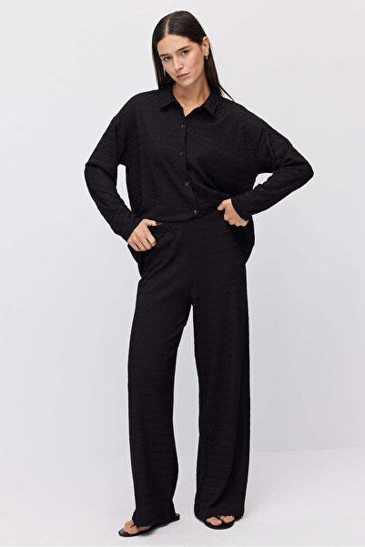 PAULMARK Women's Elastic Waist Textured Trousers