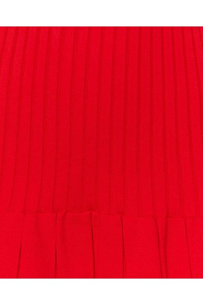 Pollena Knitwear Above the Knee Short Dress Stretchy Comfortable Pleated Ribbed Detail Hn1461