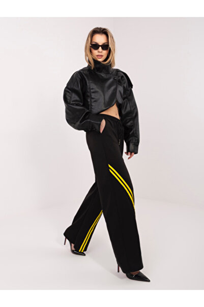 rue parıs Pantaloni Trening Dama Dreapta, Guler inalt, RUE PARIS, Negru Casua...
