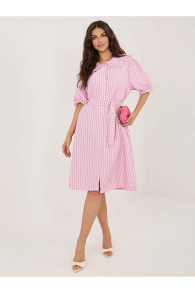 Italy Moda Γυναικείο Φόρεμα, ITALY MODA, Βισκόζη, Φόρεμα oversized, Ροζ, μοντ...