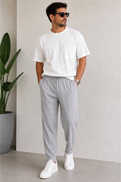 WENMİNG Men's Ottoman Fabric Crew Neck Summer Top and Bottom Set