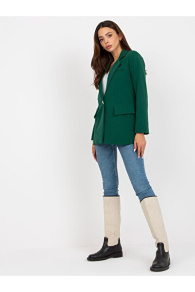 Italy Moda Sacou Dama, ITALY MODA, Poliester, Maneca lunga, Verde inchis, mod...