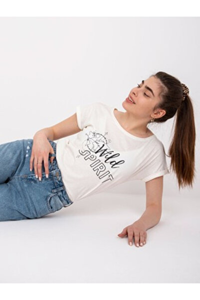 Mayflies Tricou Dama Imprimat, Decolteu rotund, Mayflies, Ecru Marimi Mari