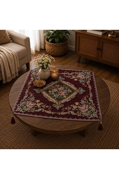 Yeshome Collection Royal Bouquet 95X95 Chenille Tapestry Coffee Table Cover