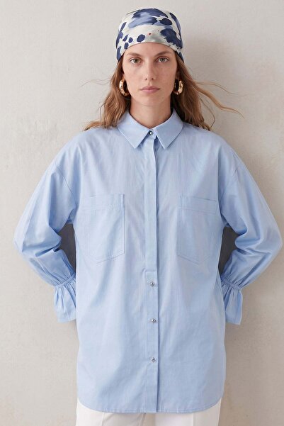 zenne Shirt with Back Pleated Pockets Y0147 - Baby Blue