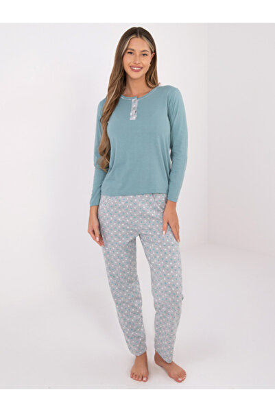 Forever Pink Pijama Dama, Forever Pink, Bumbac, Maneca lunga, Menta, model DU...