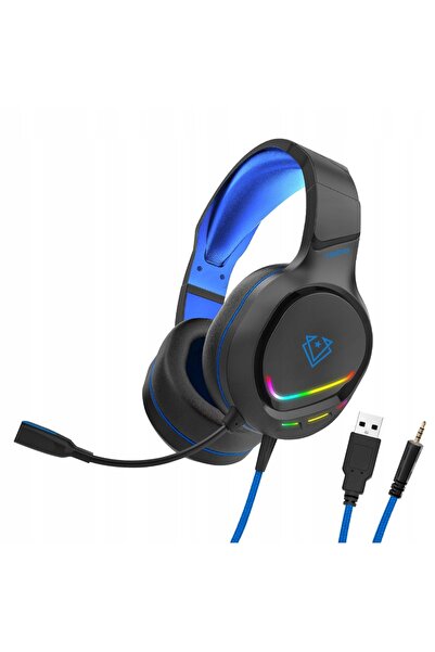 VERTUX Căști de gaming cu microfon RGB Tokyo Niebieskie pentru console și PC